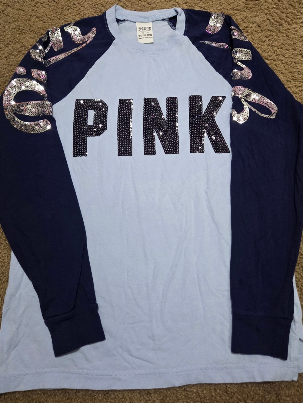PINK VS Bling Sequin Spellout Long Sleeved Tee Vintage HTF Rare⁸